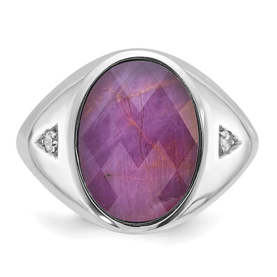 14K White Gold IBGoodman Men's Oval Ruby Doublet Stone and 1/15 carat Diamond Complete Ring