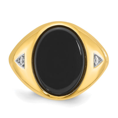14K IBGoodman Men's Oval Onyx and 1/15 carat Diamond Complete Ring