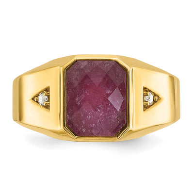 14K IBGoodman Men's Ruby Doublet Stone and 1/20 carat Diamond Complete Ring