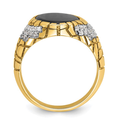 14K IBGoodman Men's Onyx and 7/8 carat Diamond Nugget Complete Ring