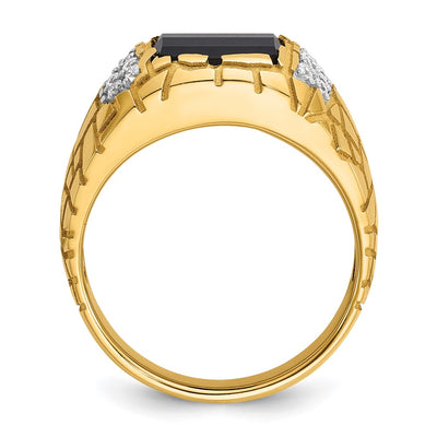 IBGoodman 14K Men's Polished and Nugget Textured Onyx and 1/4 Carat AA Quality Diamond Ring