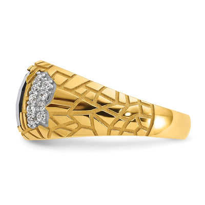 IBGoodman 14K Men's Polished and Nugget Textured Onyx and 1/4 Carat AA Quality Diamond Ring