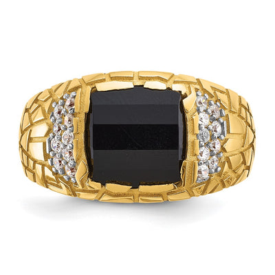 IBGoodman 14K Men's Polished and Nugget Textured Onyx and 1/4 Carat AA Quality Diamond Ring
