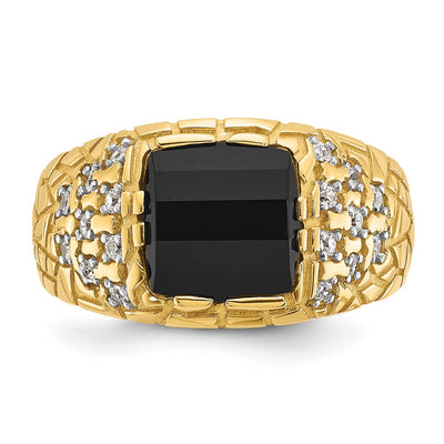 14K IBGoodman Men's Onyx and 1/4 carat Diamond Nugget Complete Ring