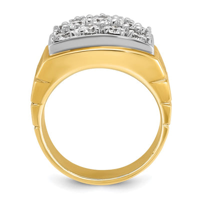 IBGoodman 14K Two-tone Men's Polished Satin and Grooved 3 Carat AA Quality Diamond Cluster Ring