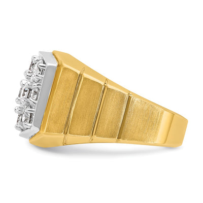 IBGoodman 14K Two-tone Men's Polished Satin and Grooved 3 Carat AA Quality Diamond Cluster Ring