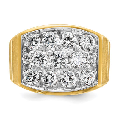 IBGoodman 14K Two-tone Men's Polished Satin and Grooved 3 Carat AA Quality Diamond Cluster Ring
