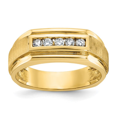 IBGoodman 14K Men's Polished and Satin 5-Stone 1/4 Carat AA Quality Diamond Ring