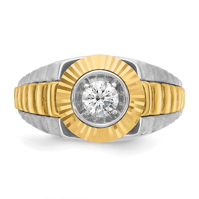IBGoodman 14K Two-tone Men's Polished Satin and Textured 3/8 Carat AA Quality Diamond Ring