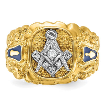 IBGoodman 14K Two-tone Men's Polished and Nugget Textured Diamond Blue Lodge Master Masonic Ring