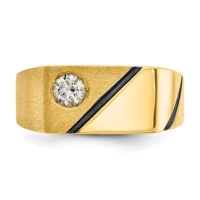 14K with Black Rhodium IBGoodman Men's Polished and Satin 1/4 carat Diamond Complete Ring