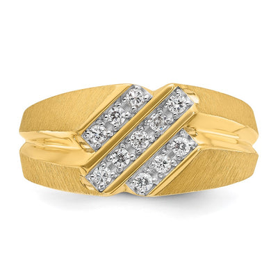 IBGoodman 14K Men's Polished Satin and Grooved 1/4 Carat AA Quality Diamond Ring