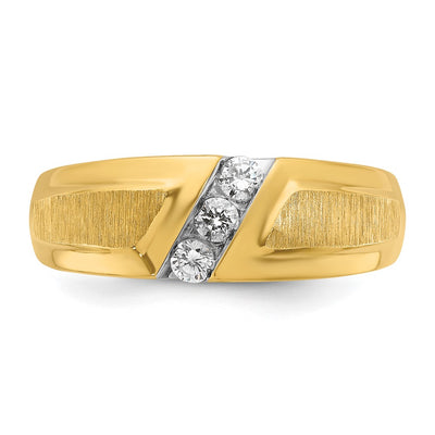 IBGoodman 14K Men's Polished and Satin 3-Stone 1/4 Carat AA Quality Diamond Ring