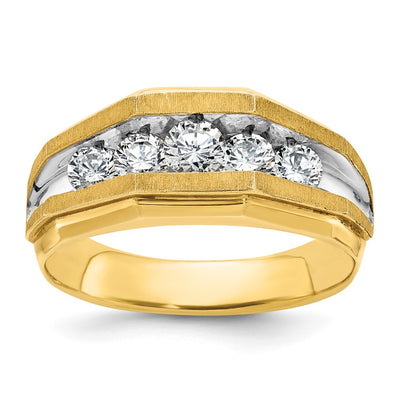 IBGoodman 14K with White Rhodium Men's Polished and Satin 5-Stone 1 Carat AA Quality Diamond Ring