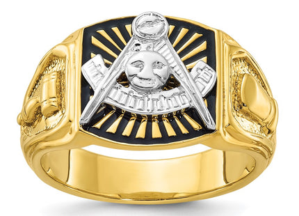 IBGoodman 14K Two-tone Men's Polished and Textured with Black Enamel Past Master Masonic Ring