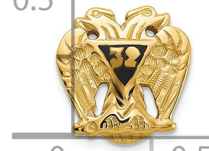 14k Men's Polished and Textured with Black Enamel 32 Degree Scottish Rite Masonic Tie / Lapel Pin
