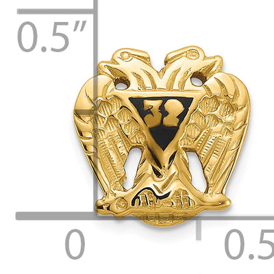14K Men's Polished and Textured with Black Enamel 32 Degree Scottish Rite Masonic Tie / Lapel Pin