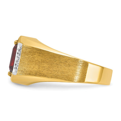 14K IBGoodman Men's Polished and Satin Created Ruby and 1/20 carat Diamond Complete Ring