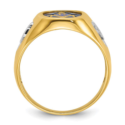 IBGoodman 14K with White Rhodium Men's Polished and Textured with Lab Created Sapphire Blue Lodge Master Masonic Ring