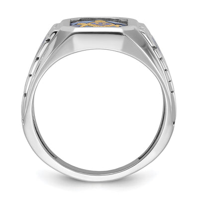 IBGoodman 14K White Gold Men's Polished and Textured with Blue Enamel and Lab Created Sapphire Blue Lodge Master Masonic Ring