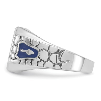 IBGoodman 14K White Gold Men's Polished and Textured with Blue Enamel and Lab Created Sapphire Blue Lodge Master Masonic Ring