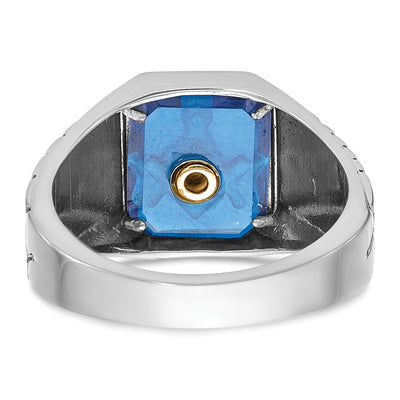 IBGoodman 14K White Gold Men's Polished and Textured with Blue Enamel and Lab Created Sapphire Blue Lodge Master Masonic Ring