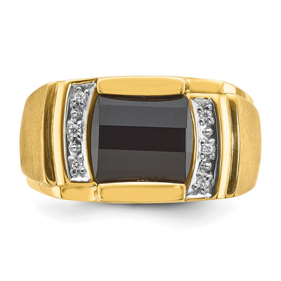 14K White Gold IBGoodman Men's Satin Onyx and 1/20 carat Diamond Complete Ring