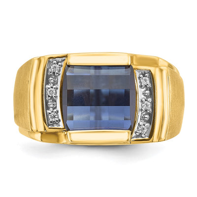 14K IBGoodman Men's Created Sapphire and 1/20 carat Diamond Complete Ring
