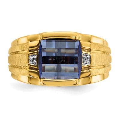 14K IBGoodman Men's Created Sapphire and Diamond Complete Ring