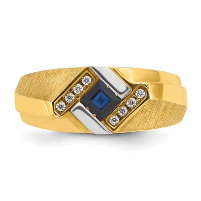 14K IBGoodman Men's Created Sapphire and 1/15 carat Diamond Satin Complete Ring