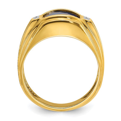 14K IBGoodman Men's Polished and Satin Created Sapphire and Diamond Complete Ring