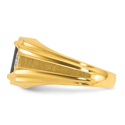 14K IBGoodman Men's Polished and Satin Created Sapphire and Diamond Complete Ring