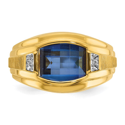 14K IBGoodman Men's Polished and Satin Created Sapphire and Diamond Complete Ring