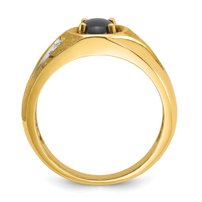 14K IBGoodman Men's Satin Black Star Sapphire and 1/20 carat Diamond Complete Ring