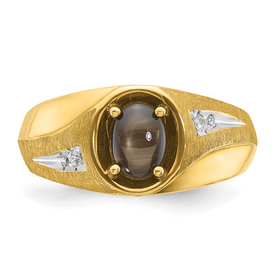 14K IBGoodman Men's Satin Black Star Sapphire and 1/20 carat Diamond Complete Ring