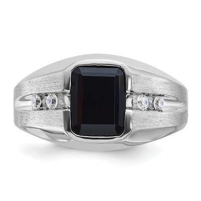 IBGoodman 14K White Gold Men's Polished and Satin Onyx and 1/8 Carat AA Quality Diamond Ring