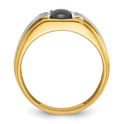 IBGoodman 14K Two-tone Men's Polished Satin and Grooved Black Star Sapphire and AA Quality Diamond Ring