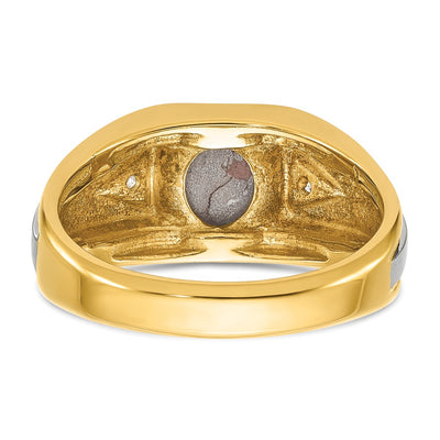 IBGoodman 14K Two-tone Men's Polished Satin and Grooved Black Star Sapphire and AA Quality Diamond Ring
