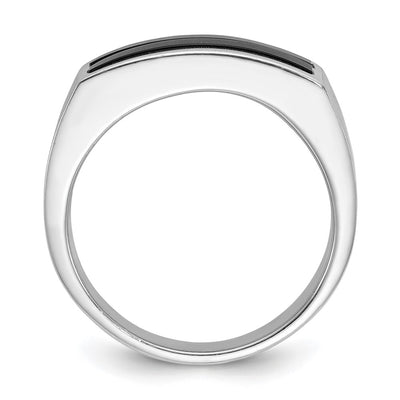 14K White Gold IBGoodman Men's Polished and Satin 2-Row Onyx Ring