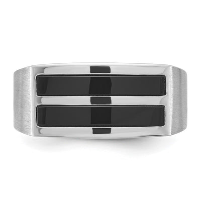 14K White Gold IBGoodman Men's Polished and Satin 2-Row Onyx Ring