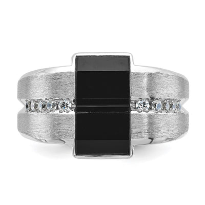 14K White Gold IBGoodman Men's Satin Onyx and 1/6 carat Diamond Complete Ring