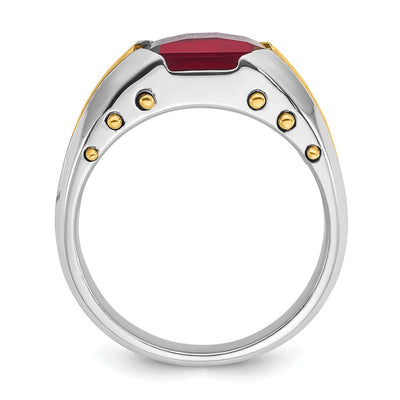 14K Two-tone IBGoodman Men's Created Garnet Complete Ring