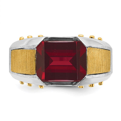 14K Two-tone IBGoodman Men's Created Garnet Complete Ring