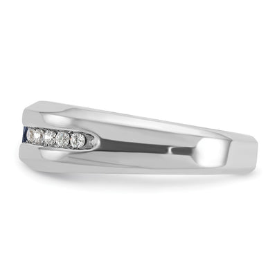 IBGoodman 14K White Gold Men's Polished Lab Created Sapphire and 1/5 Carat AA Quality Diamond Ring