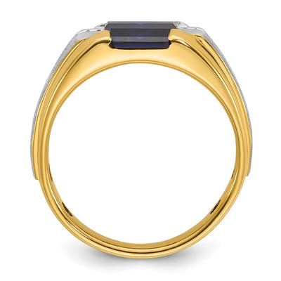 14K Two-tone IBGoodman Men's Created Sapphire and 1/8 carat Diamond Complete Ring
