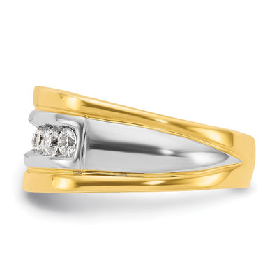 IBGoodman 14K Two-tone Men's Polished and Grooved 7-Stone 3/4 Carat AA Quality Diamond Ring