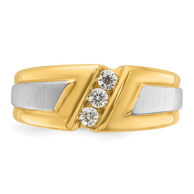 IBGoodman 14K Two-tone Men's Polished and Satin 3-Stone 1/4 Carat AA Quality Diamond Ring