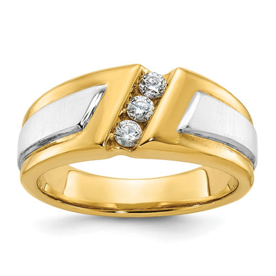 IBGoodman 14K Two-tone Men's Polished and Satin 3-Stone 1/4 Carat AA Quality Diamond Ring