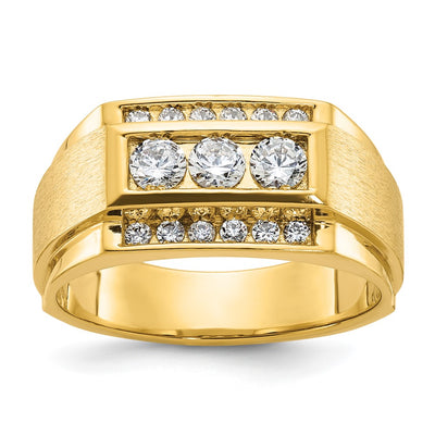IBGoodman 14K Men's Polished and Satin 3-Row 3/4 Carat AA Quality Diamond Ring