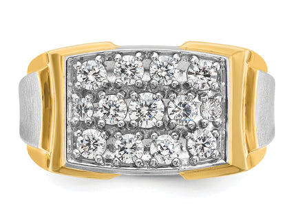 IBGoodman 14k Two-tone Men's Polished and Satin 1 Carat AA Quality Diamond Cluster Ring